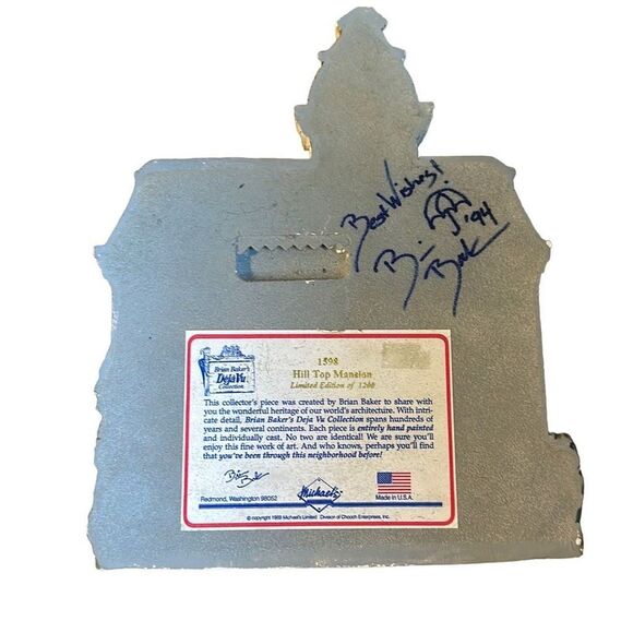 Signed 1994 Brian Baker's DejaVu Collection #1598 Hill Top Mansion Limited‎ Ed - Picture 3 of 4